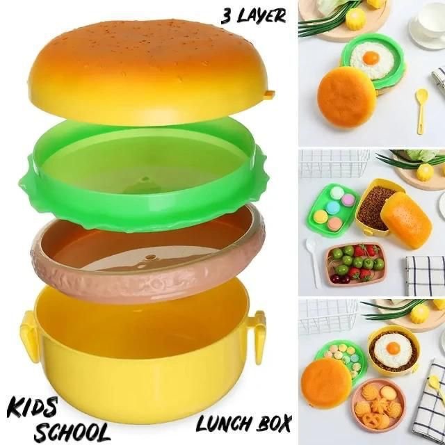 Adcollections 3 Layer Burger Style Lunch Box for Kids
