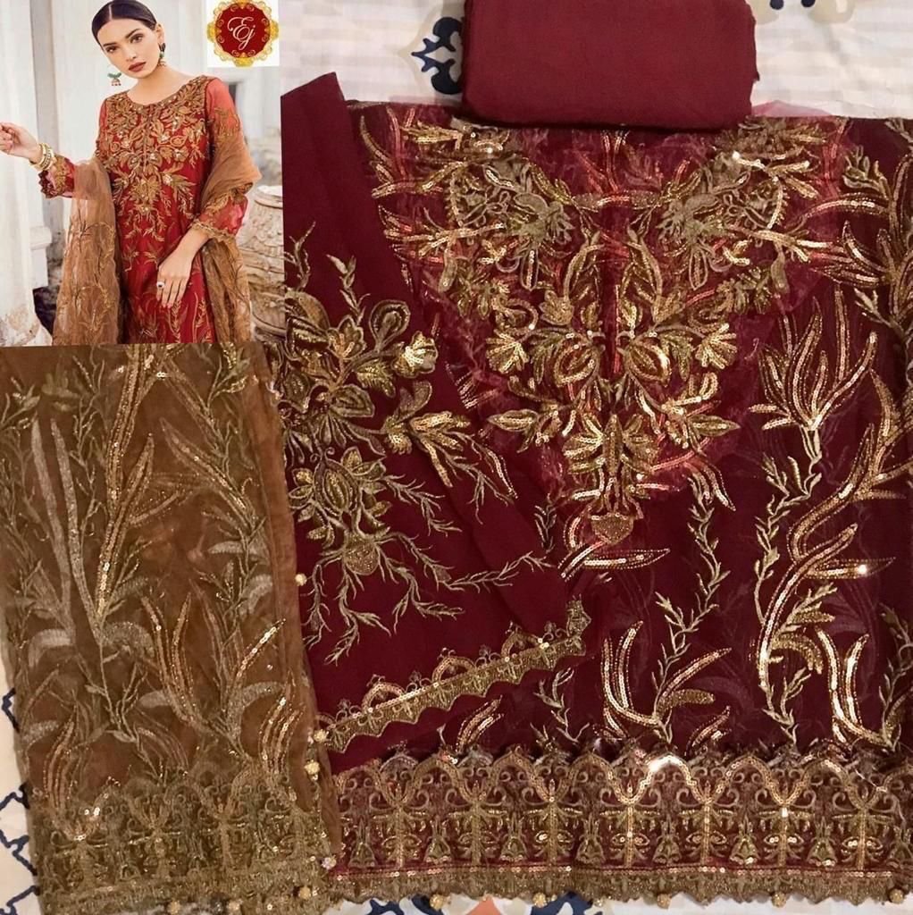 Chiffon suit with heavy net embroidery Dupatta