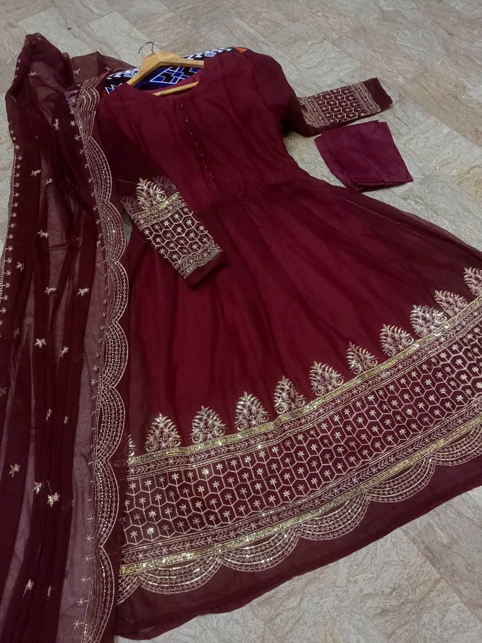 Border Sleeve Heavy Sequence Embroidery With Sequence Embroidery Dupatta 3pcs