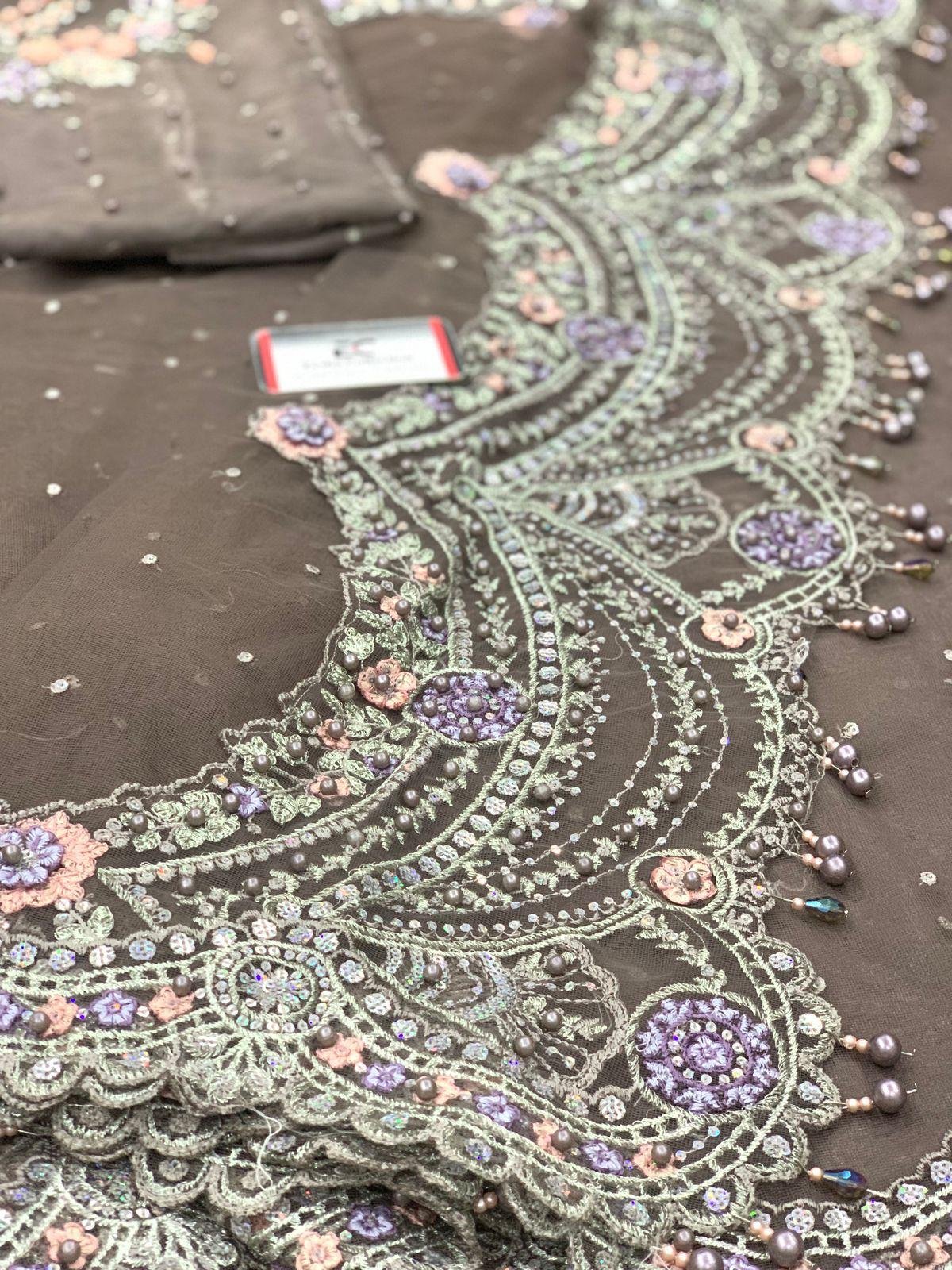 Fully Heavy Embroidered Net Front or Back With Cut Work Border