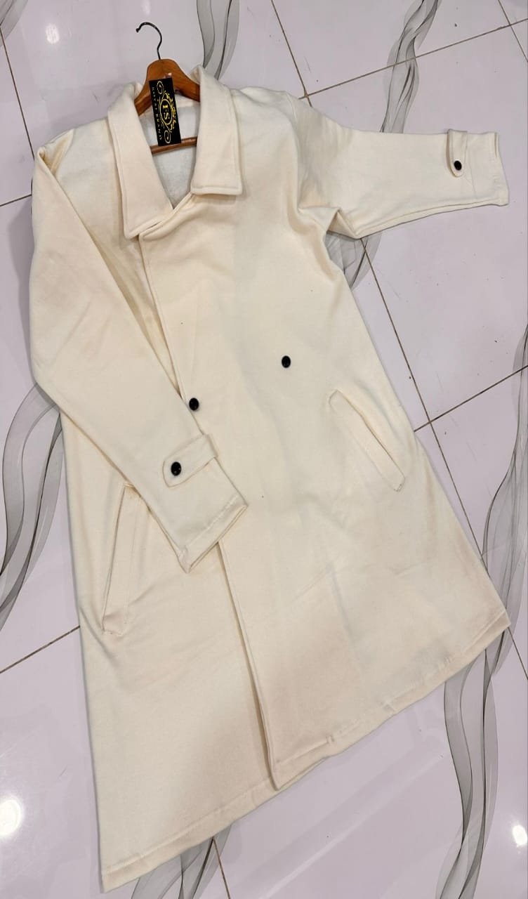 Both Sided Pockets With Long Sleeves Kaaj Buttons Fleece Women Coat