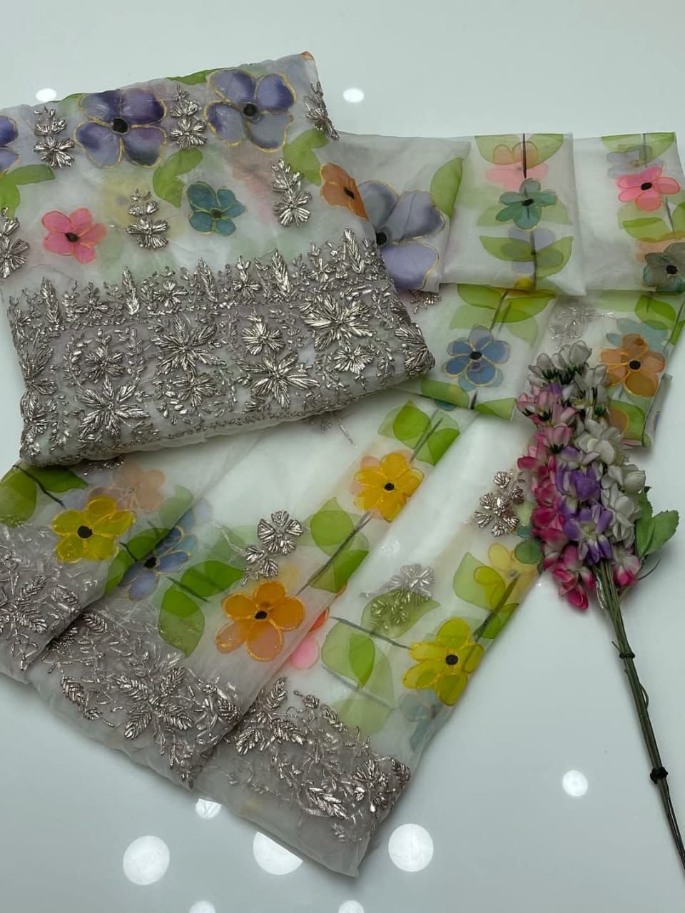 Handmade LCD Goota Work With Gilter Oil Paint 🎨 Work Soft Organza Shirt & Duppata 2 Pc Dress 👗