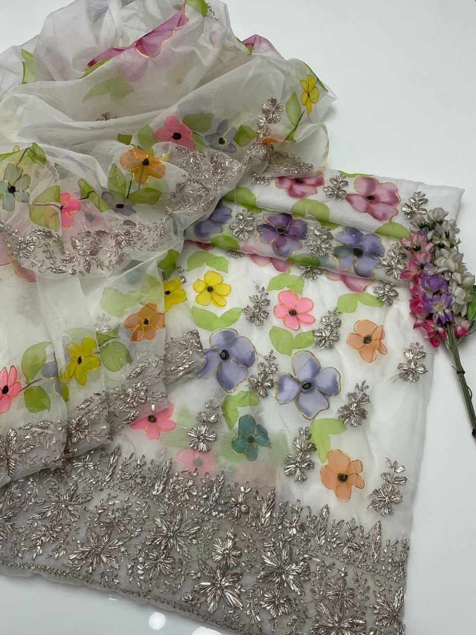 Handmade LCD Goota Work With Gilter Oil Paint 🎨 Work Soft Organza Shirt & Duppata 2 Pc Dress 👗