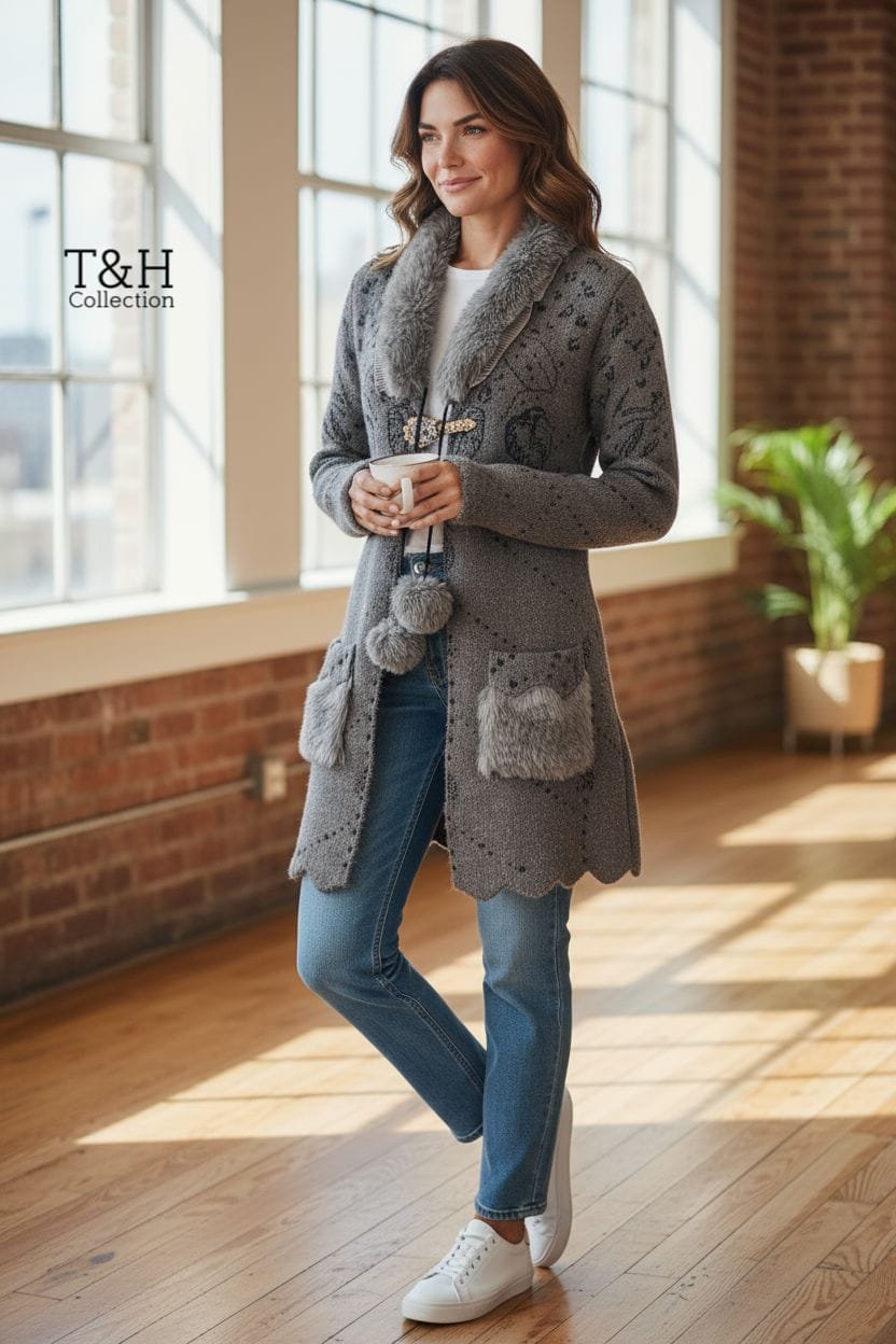 3.p long Cardigan Stuff china wool