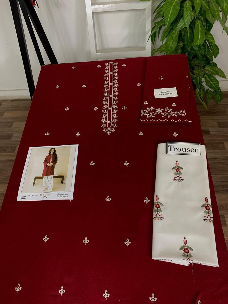 Dhanak* fabric Cuting 5.25 meter 2pc Embroidery collection