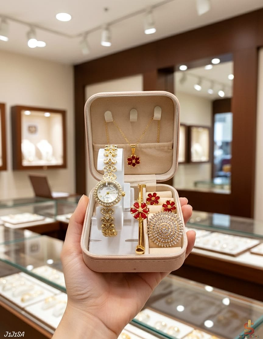 Fancy Leave Zirqoon Watch⌚_* *_💎Gold Plated Flower Adjustable Bangel📿