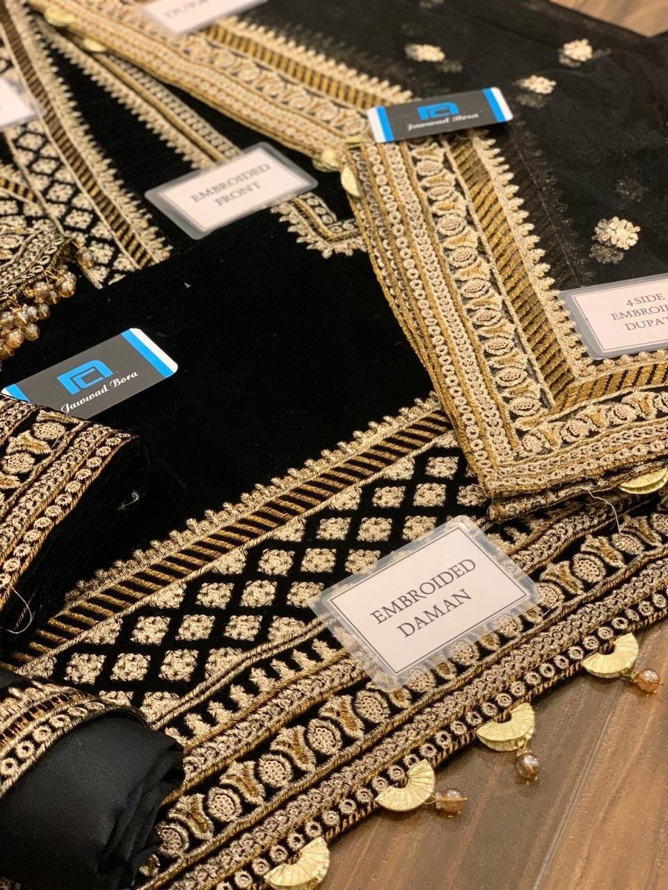 Fabric Shirt : Velvet Dupatta : Organza Trouser : SHARMOZ