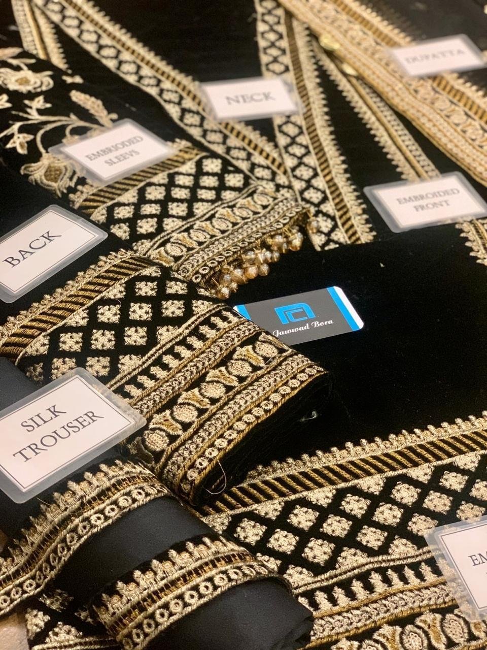 Fabric Shirt : Velvet Dupatta : Organza Trouser : SHARMOZ