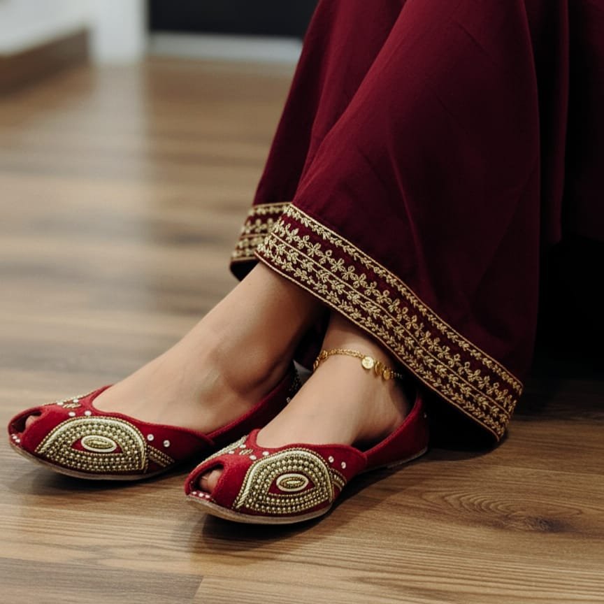 Elegant Front-Open Ladies Khussa – Pure Leather & Golden Glamour!* 🔥