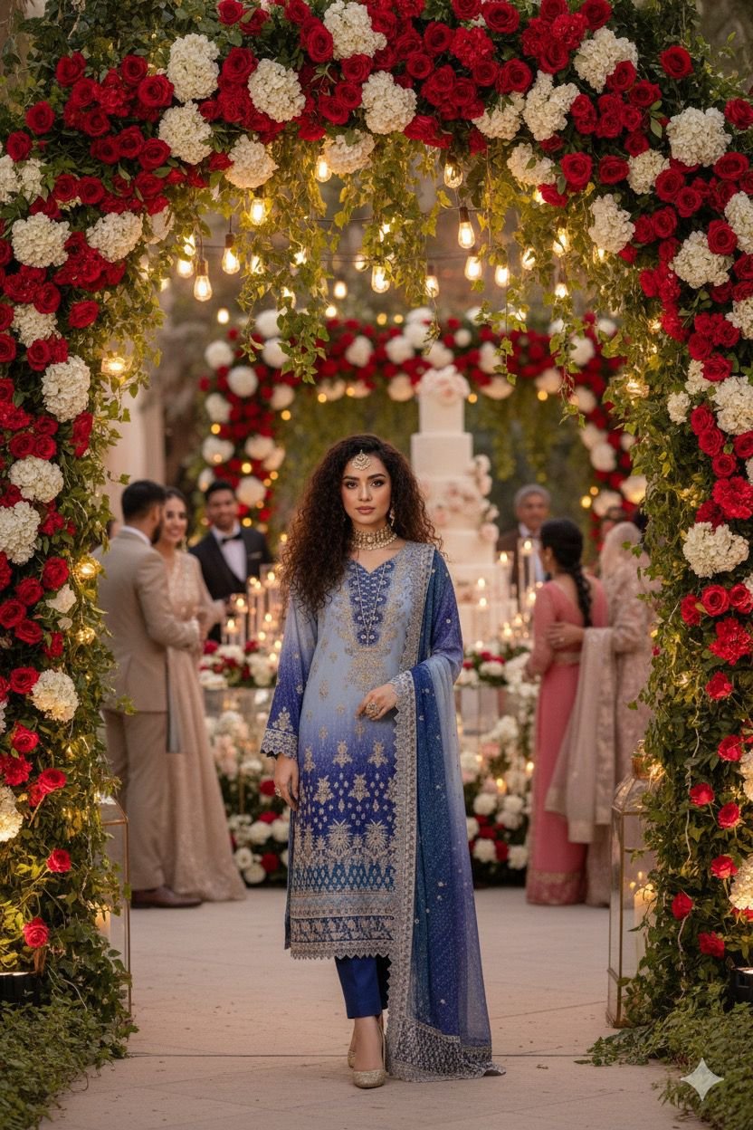 Front Digital Chunri Chiffon shirt Fully Sequence Embroidered & Fully Adda work