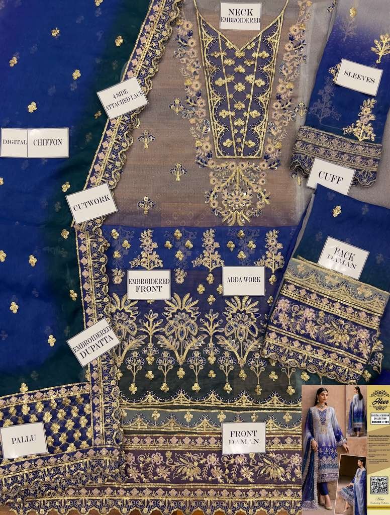 Front Digital Chunri Chiffon shirt Fully Sequence Embroidered & Fully Adda work