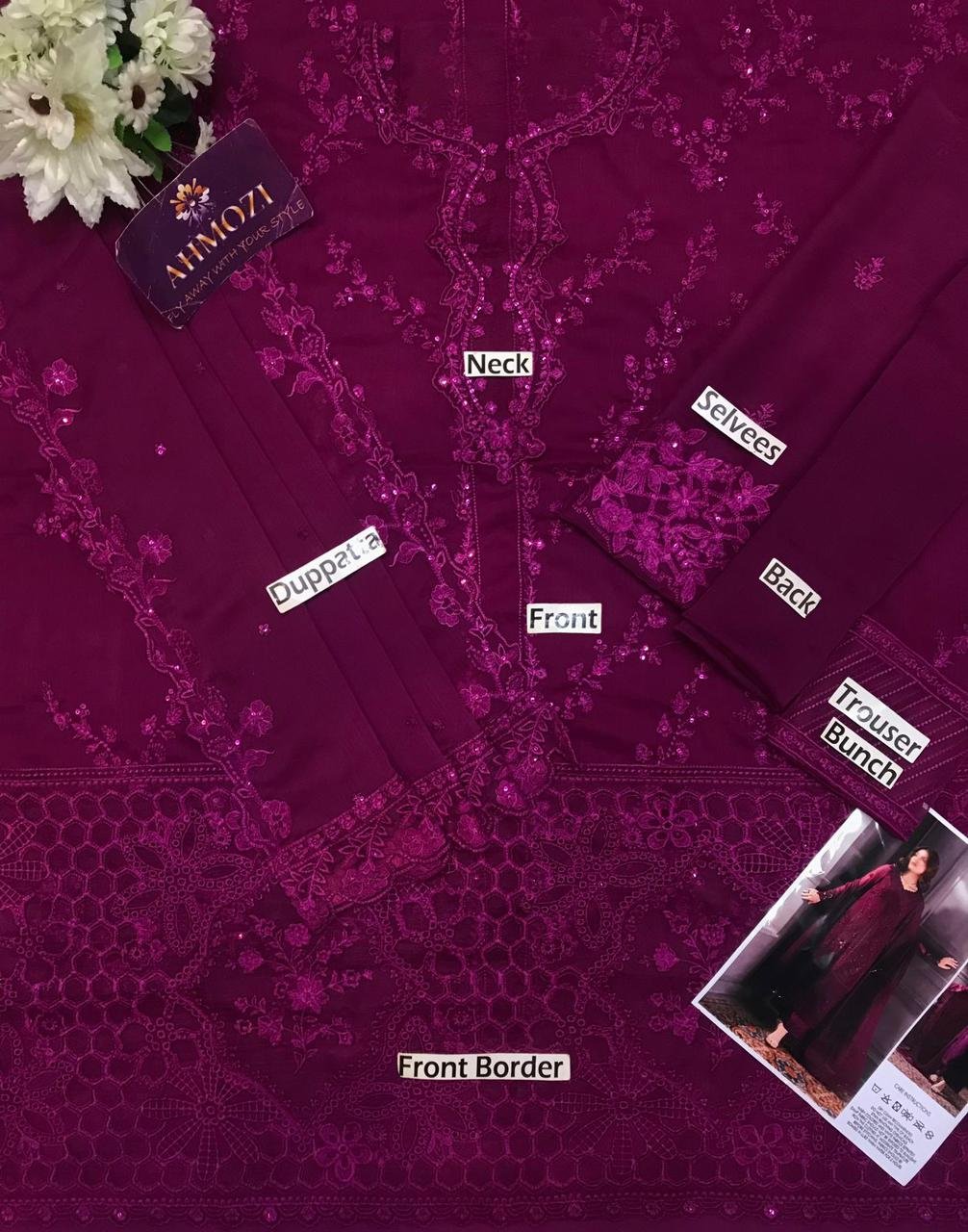 BRAND:AZURE CHIFFON(3PEC-UNSTICHED)*