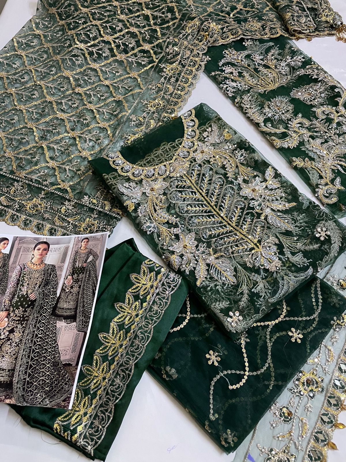 BRAND….*GULAAL* Unstitch Dress Fabric: Complete Net Suit With Silk Trouser