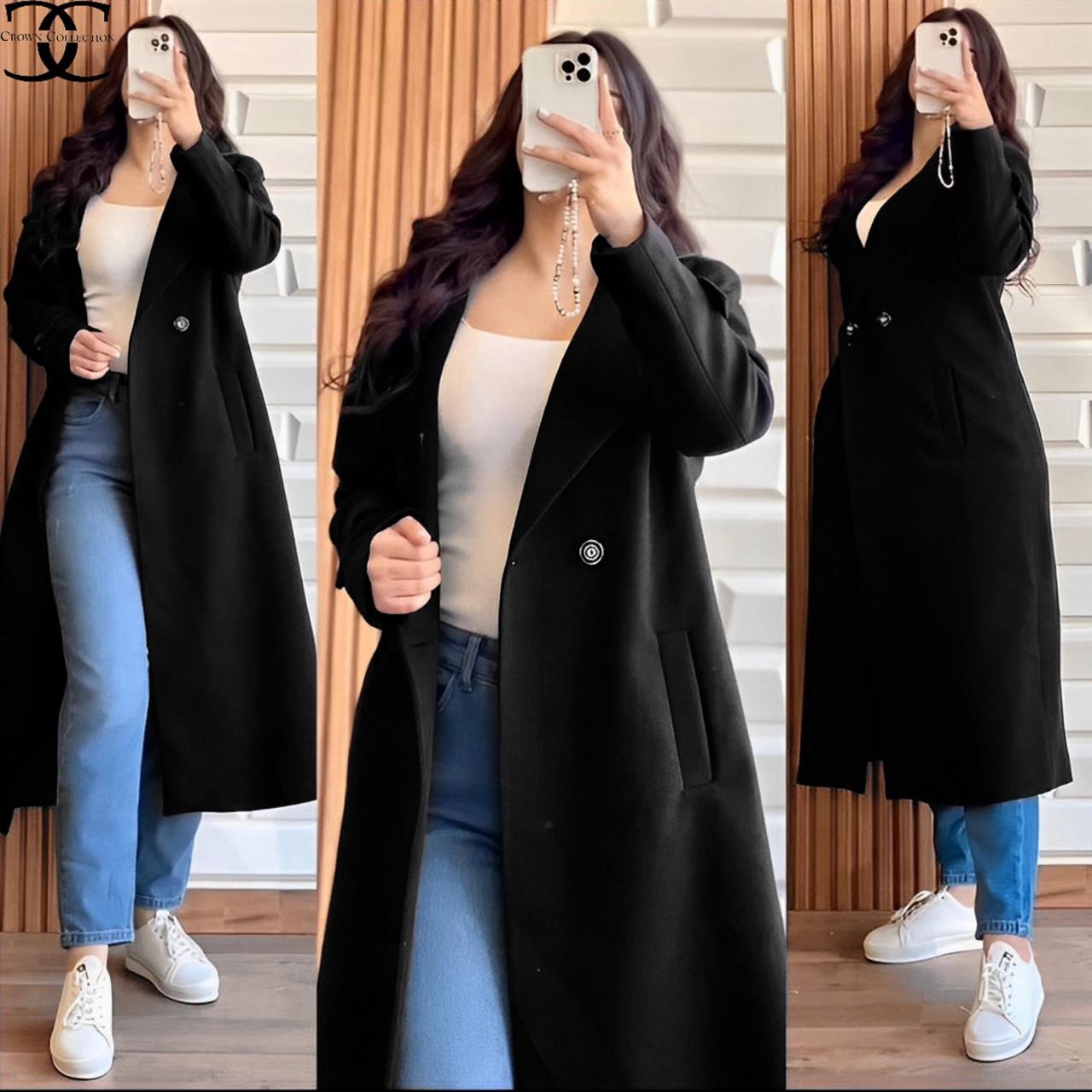 Both Sided Pockets With Long Sleeves Kaaj Buttons Fleece Women Coat