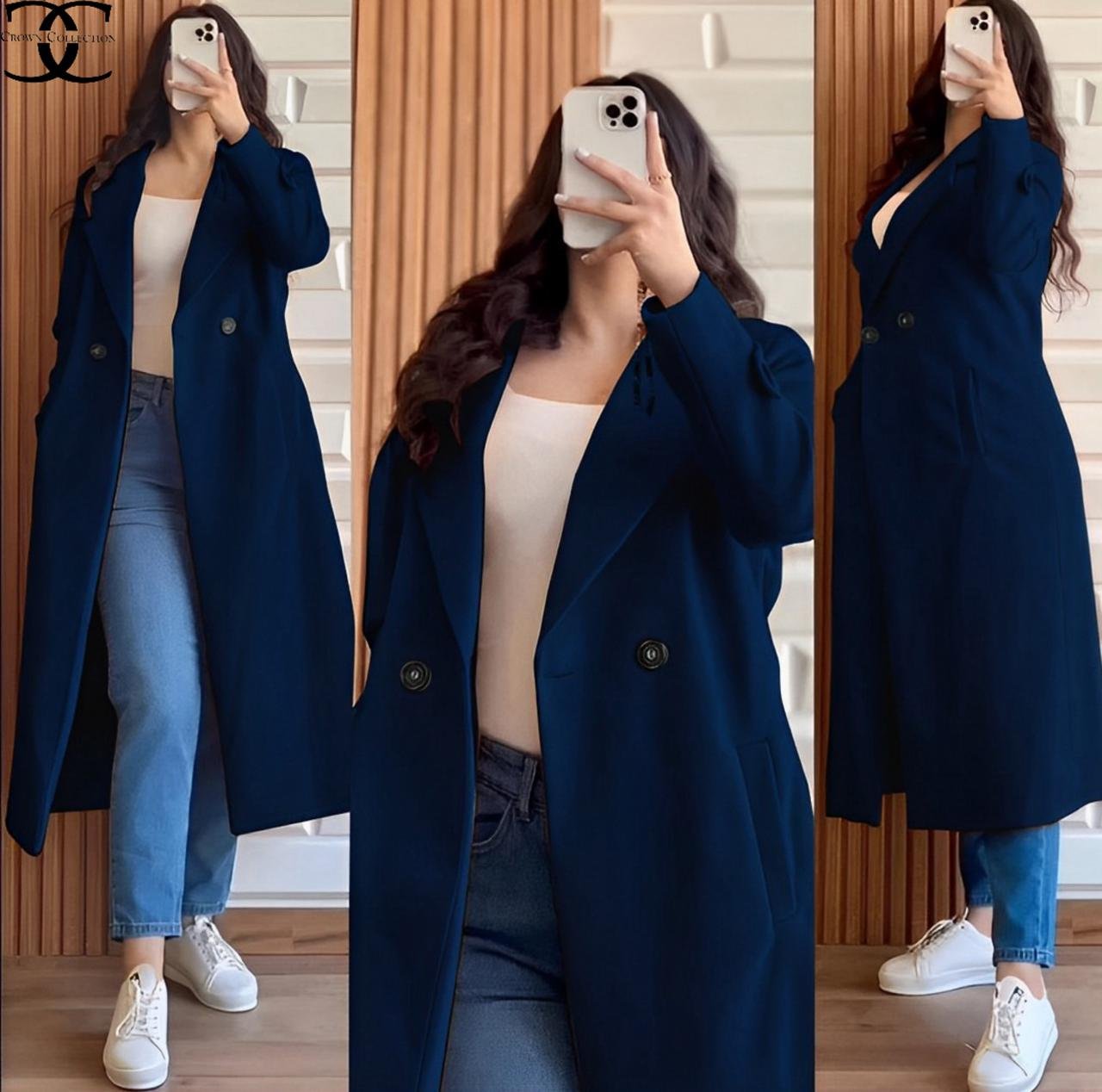Both Sided Pockets With Long Sleeves Kaaj Buttons Fleece Women Coat