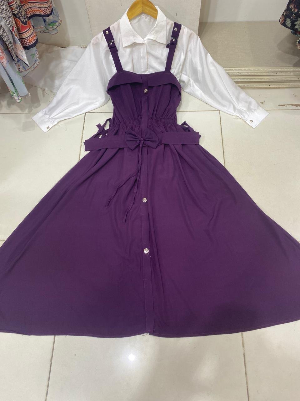 Imported plane Romper Maxi With Imported Plain Front open Shirt (white Color)