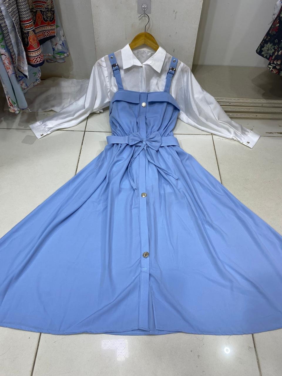 Imported plane Romper Maxi With Imported Plain Front open Shirt (white Color)