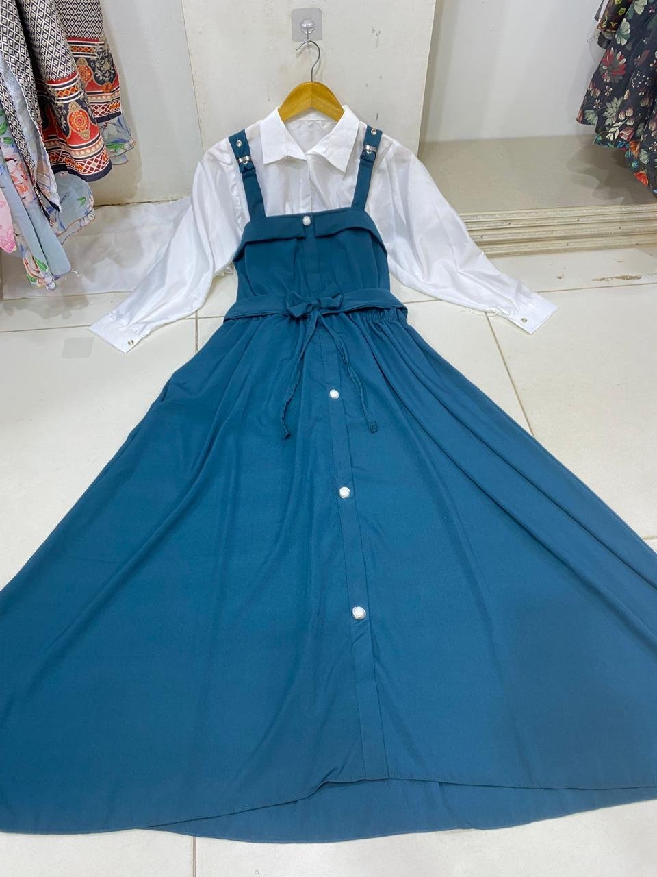 Imported plane Romper Maxi With Imported Plain Front open Shirt (white Color)