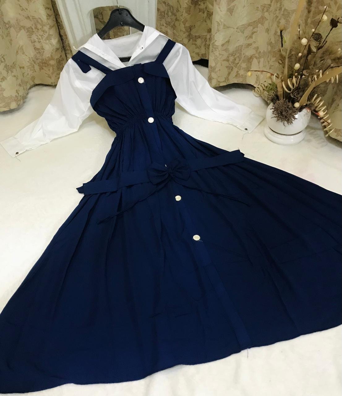 Imported plane Romper Maxi With Imported Plain Front open Shirt (white Color)