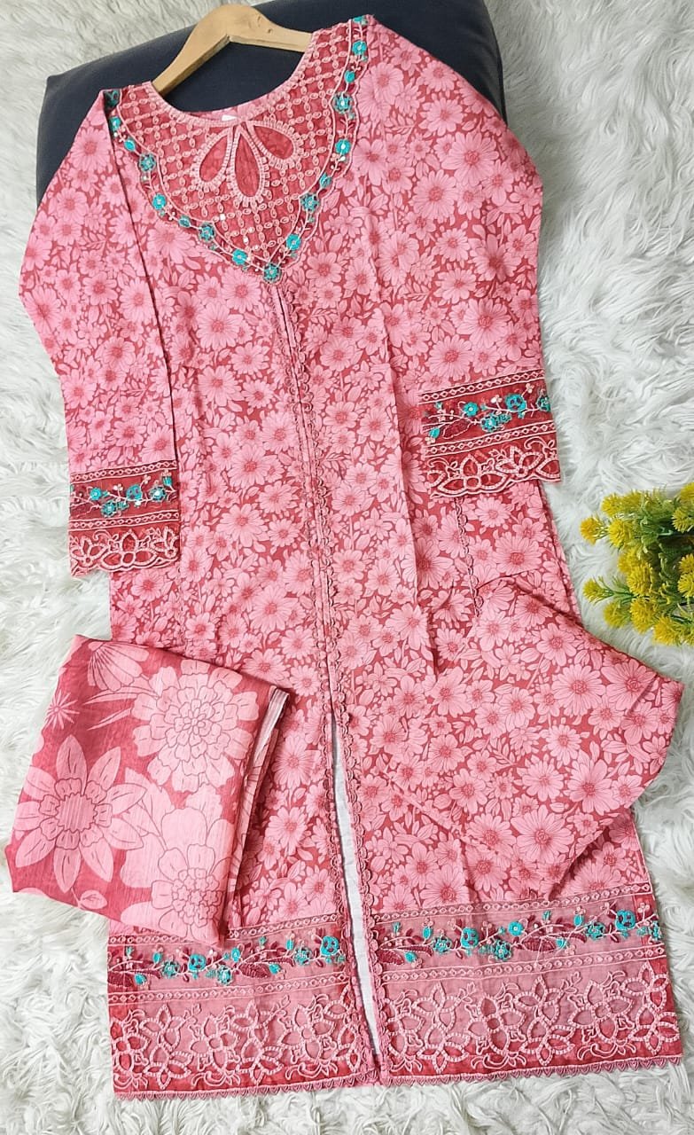 FULLY TRENDING LONG LENGTH ARTICLE KHADDAR PRINTED/ EMBROIDERY 3PC COLLECTION😇*