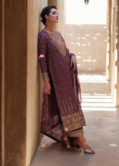 Ahmozi Presenting Azure Chiffon Embroidered Unstitched Collection