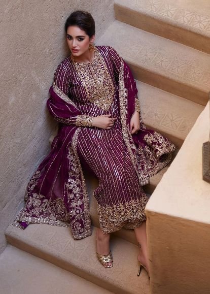 Ahmozi Presenting Azure Chiffon Embroidered Unstitched Collection