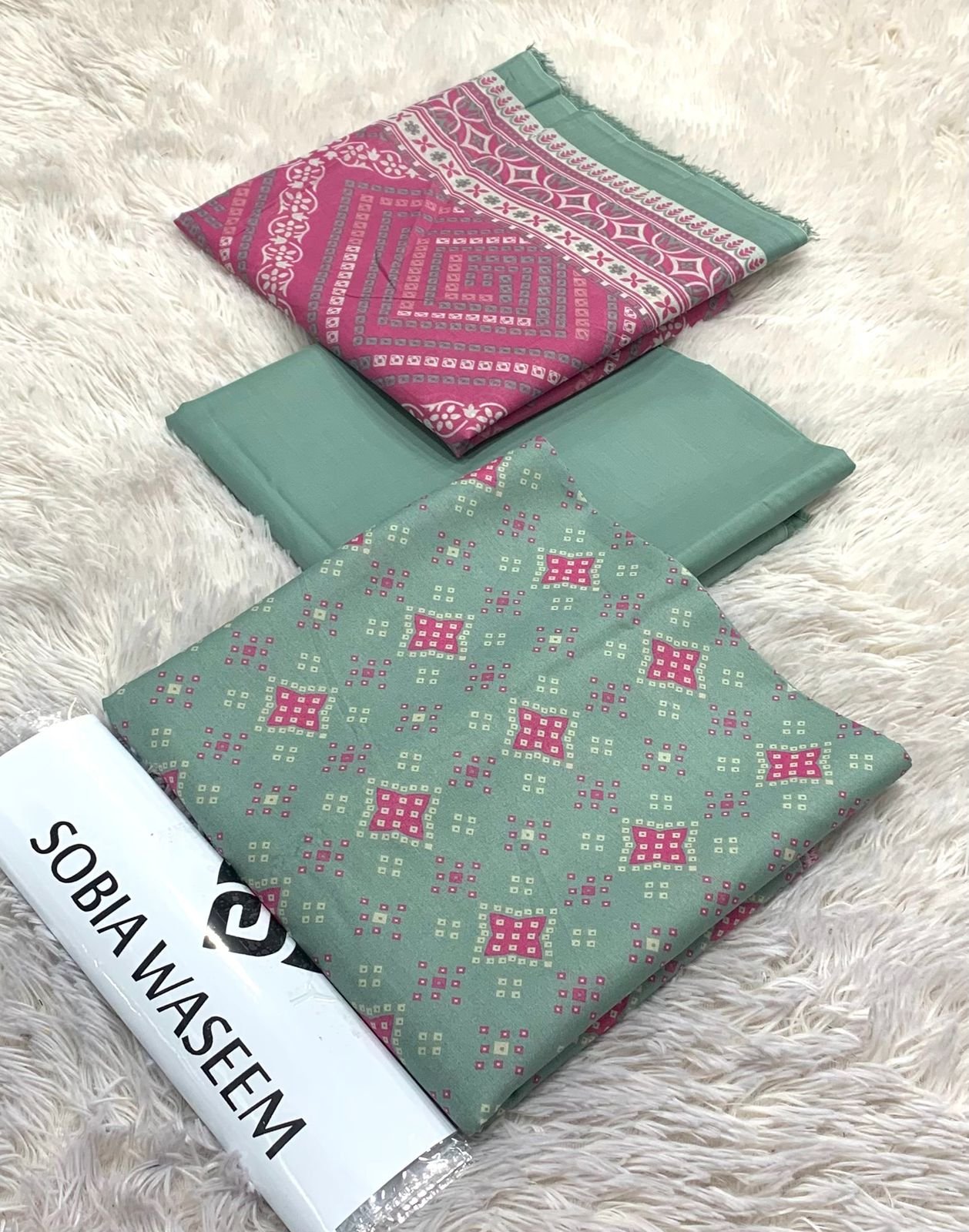 SOBIA WASEEM* *FABRIC LAWN* * PRINTED LAWN SHIRT * DYED TROUSER