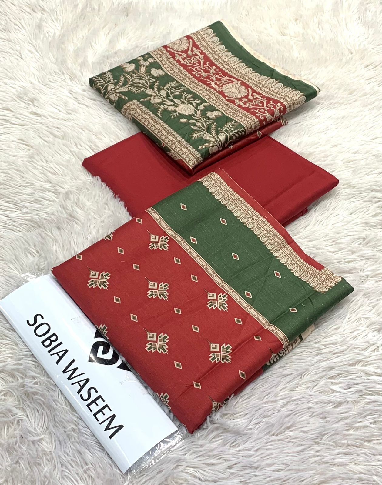 SOBIA WASEEM* *FABRIC LAWN* * PRINTED LAWN SHIRT * DYED TROUSER