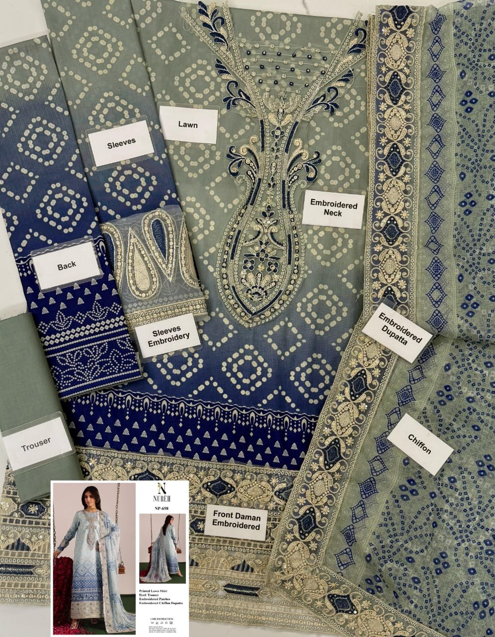 Printed Lawn Front Back & Sleeves