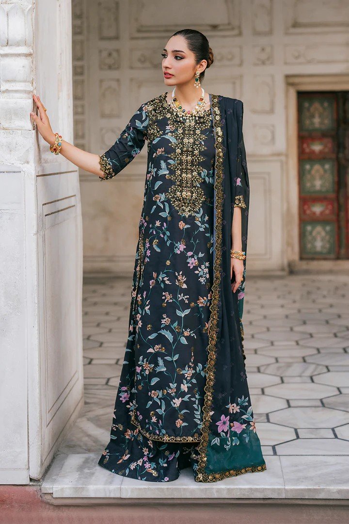 BRAND:IZNIK* *EMBROIDERED LAWN WITH DIGITAL PRINTED SILK DUPATTA*