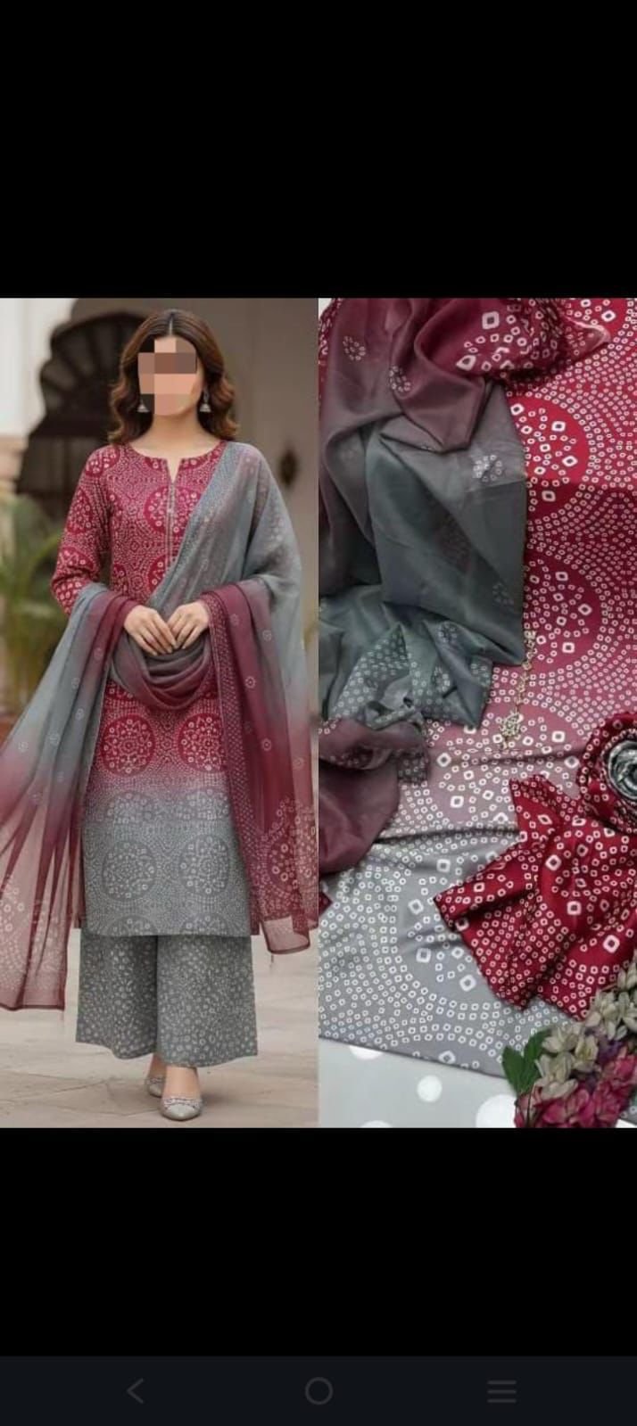 Tie N Die Digital printed 3pc Shamooz Silk Fabric detail